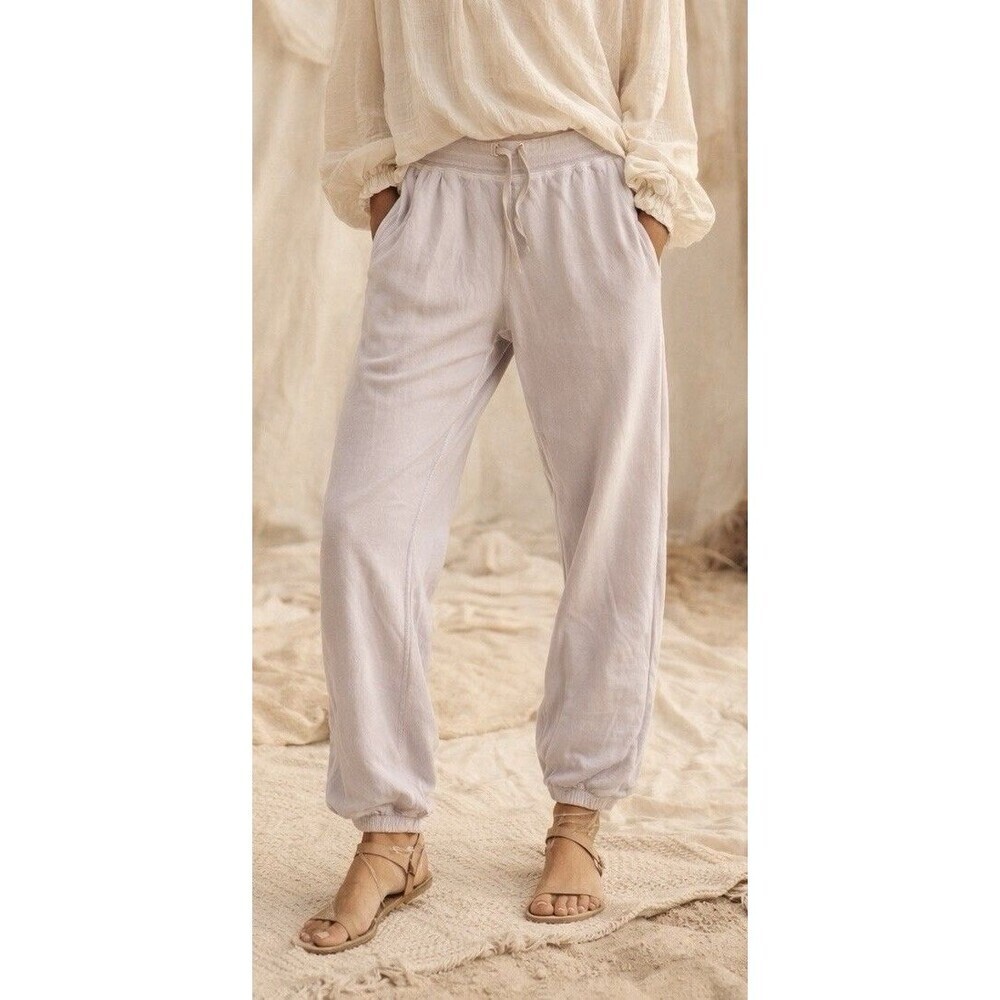 NEW Unsubscribed M 100% Cotton Pastel Orchid Purple Fleece Terry Jogger Pants